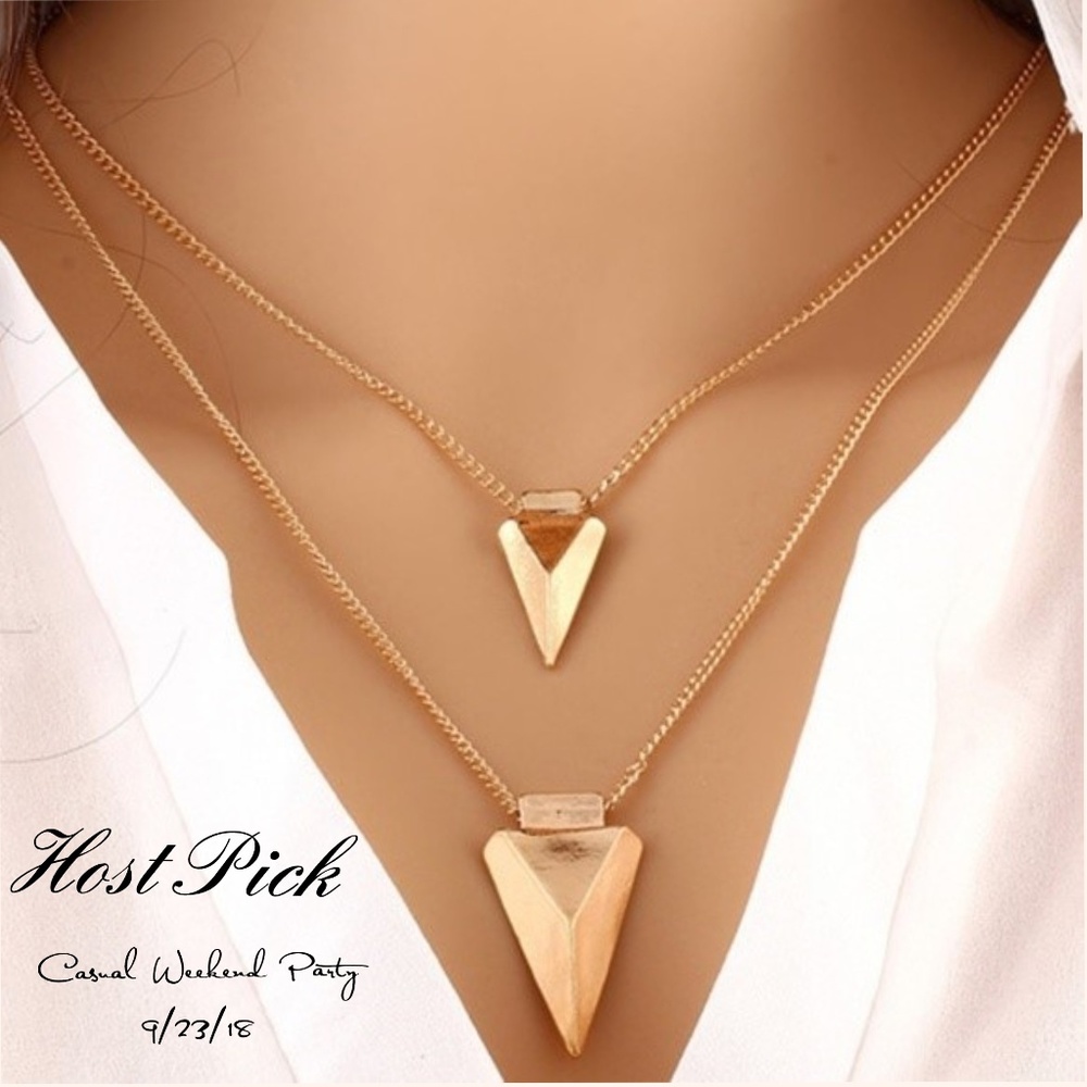 Triangle Pendant V Shape Layered Necklace - Golden